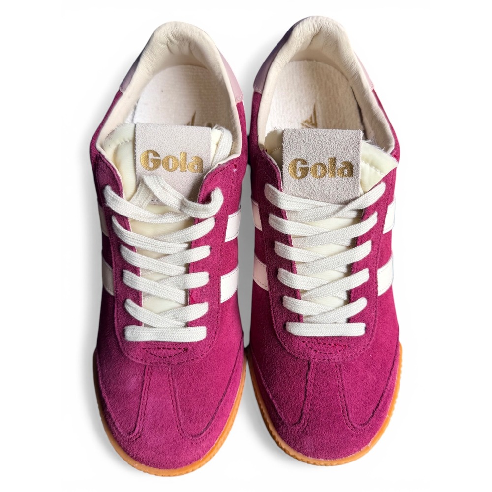 Gola Sneakers Womens Elan Trainer 7 Cerise Pink CLB538 Retro Suede Gum Sole - Picture 2 of 10